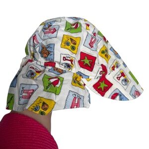 Vintage Flap Happy Sun Hat Beach Theme 1987 Medium